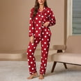 thumbnail image 1 of Gapacks Womens Red Polka Dot Pajama Set - Soft Stretch Long Sleeve Button-Down Top & High-Waisted Pants, 95% Polyester 5% Spandex, S-XL for Sleep & Lounging,Size M, 1 of 7