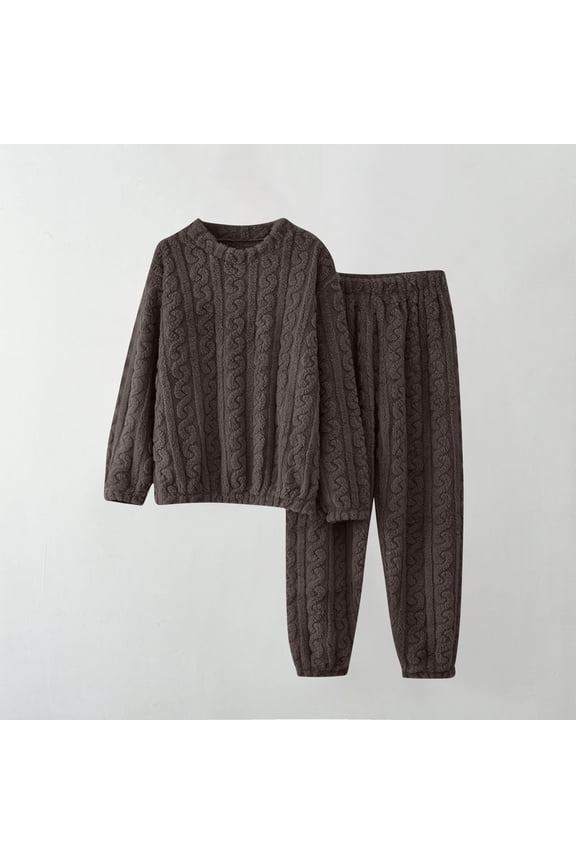 Womens Soft Cable Knit Loungewear Set - 2-Piece Top + Pants, 100% Polyester One-Size-Fits-Most Gray for Home Lounging & Sleeping,Size Free Size