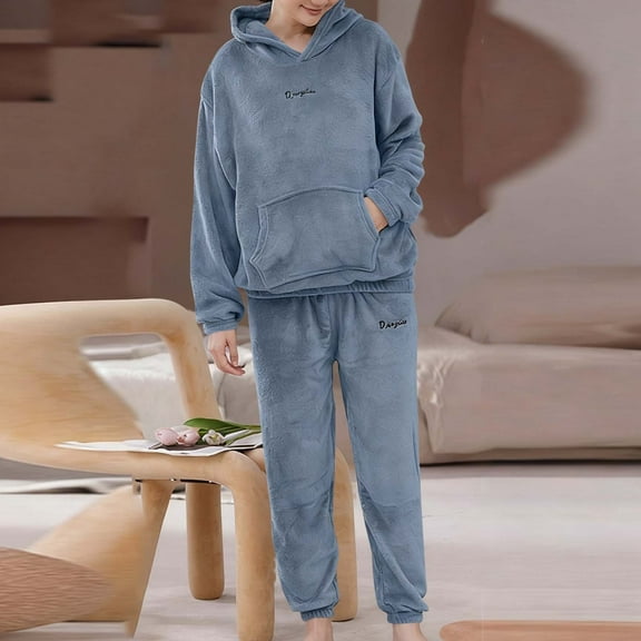 Gapacks Womens Ultra-Soft Polyester Loungewear Set - Hoodie & Jogger Pants, One Size Fits Most, Blue for Home Relaxation & Light Outdoor Errands,Size Free Size