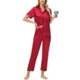 thumbnail image 1 of Gapacks Womens Wine Silky Pajama Set - 100% Polyester Short Sleeve Button-Front Top & Long Pants, Notch Collar, Inclusive S-XXL for Sleeping & Lounging,Size M, 1 of 4