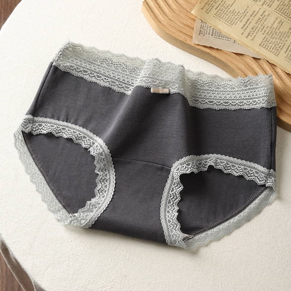 Gapacks XL Size Women's Dark Gray Cotton Panties - Lace Trim, Comfortable Soft Underwear for Everyday Feminine Wear