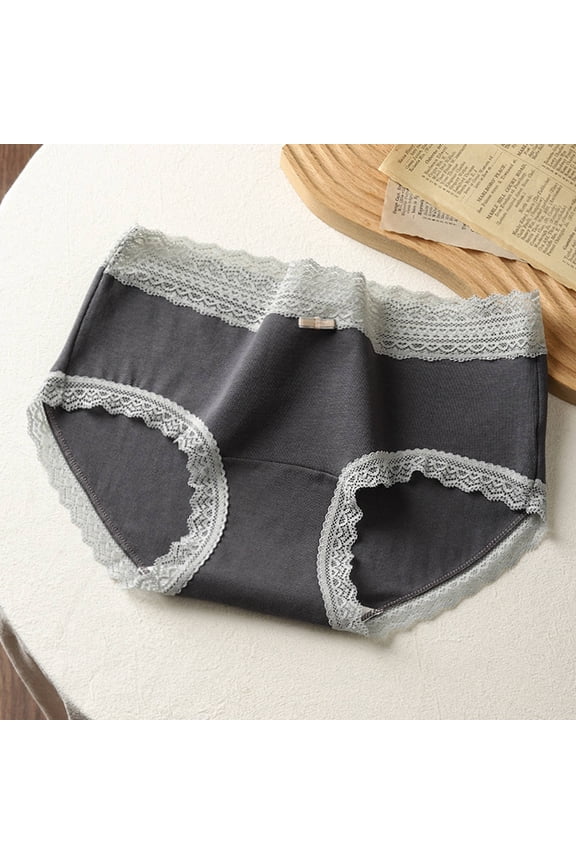 XL Size Women's Dark Gray Cotton Panties - Lace Trim, Comfortable Soft Underwear for Everyday Feminine Wear