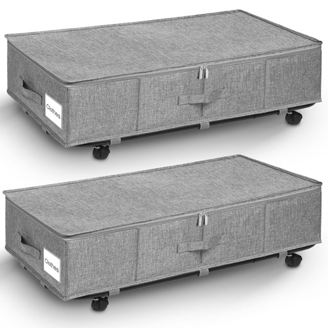 Gapetabe Under Bed Storage with Wheels Lid, Metal Bottom Support Under