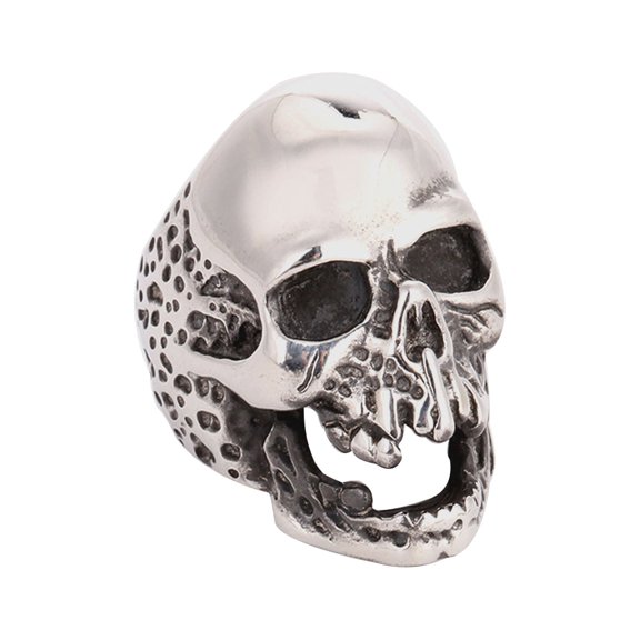 Gaping Eyes and Worm Holes Skull Ring Stainless Steel