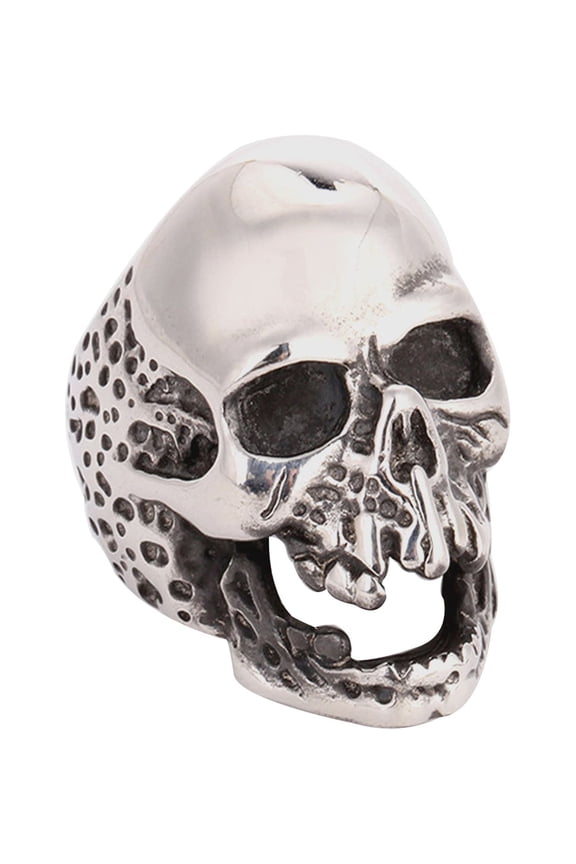 Gaping Eyes and Worm Holes Skull Ring Stainless Steel