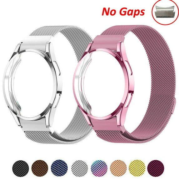 No Gaps Case+Strap for Samsung Galaxy Watch 4/Classic 44mm 40mm,Watch 4 Classic 42mm 46mm , Watch Band Magnetic Stainless Steel Replacement Strap for Women Men