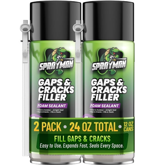 Gaps and Cracks Filler Foam - Polyurethane Expanding Sealant for Insulating Doors & Windows, Waterof Paintable, Straw Use 12oz, 2 Pack