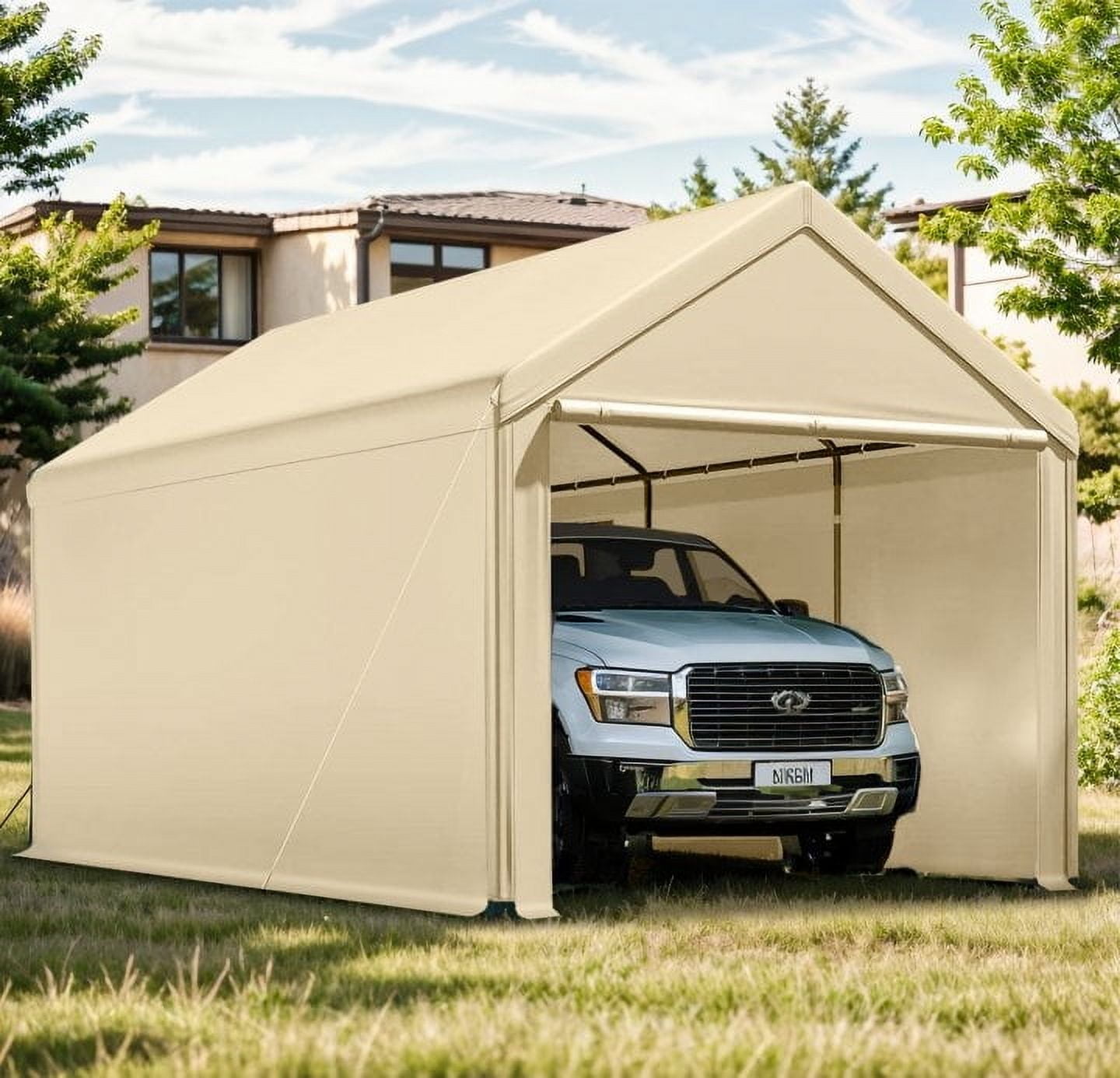 Gaptain W10×L20Ft Heavy Duty Steel Carport Portable Garage with Removable Sidewalls,Wateproof&Anti-Sunburn&Adjustable Height,Beige