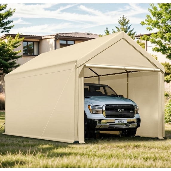Gaptain W10×L20Ft Heavy Duty Steel Carport Portable Garage with Removable Sidewalls,Wateproof&Anti-Sunburn&Adjustable Height,Beige