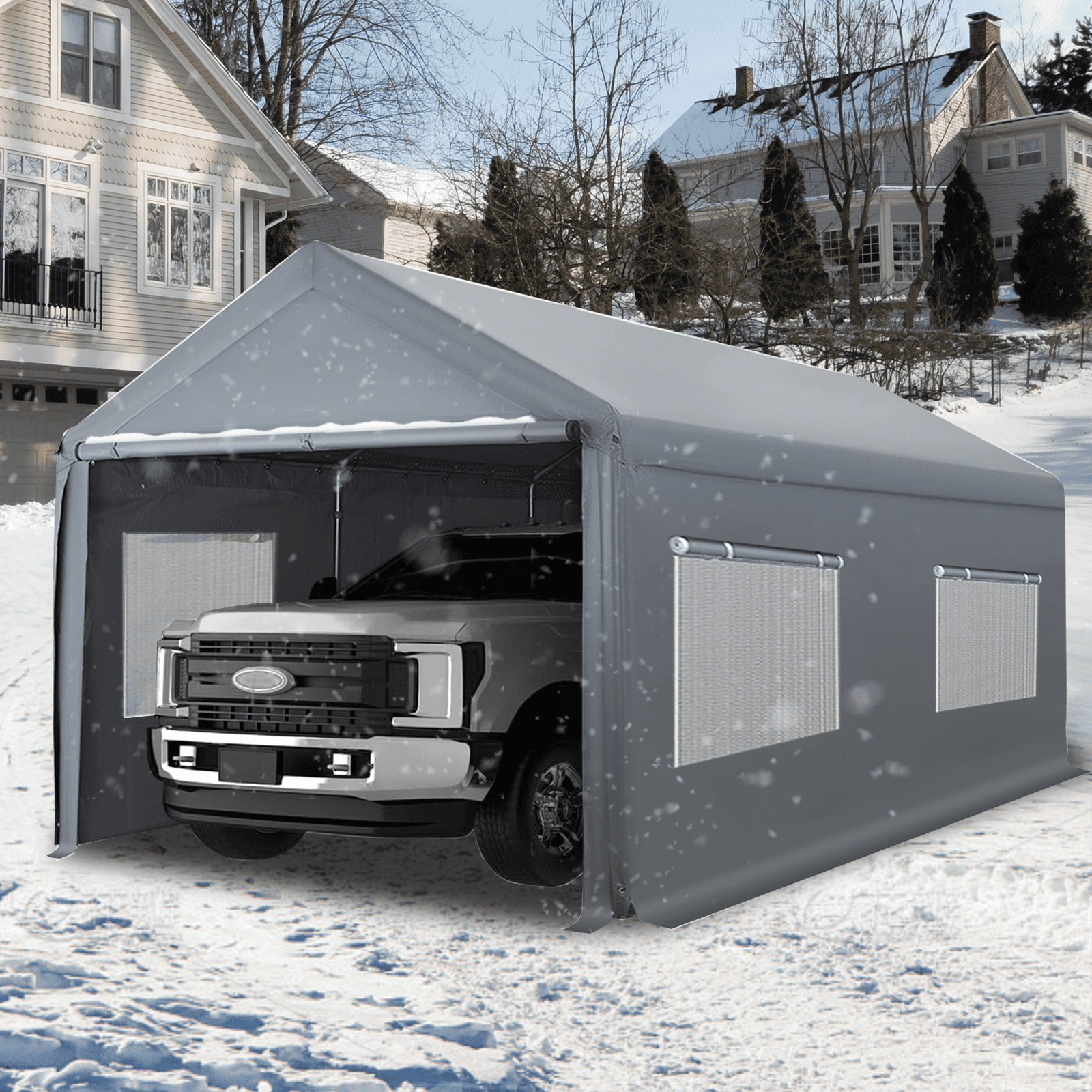 Gaptain W10xL20Ft Heavy Duty Steel Carport Portable Garage with Removable Sidewalls and Windows, Waterproof&Anti-Sunburn&Adjustable Height,Beige