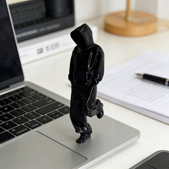 Gaqring Abstract Hooded Man Figurine, Faceless Statue Modern Desktop Decor, Art Sculpture with Resin Craftsmanship for Shelf Desk Entryway, Black