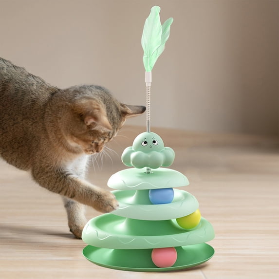Cat Toy, Gaqring Interactive Spinner Track Play Set, Multi-Layer Rotating Balls Exercise Activity Center for Kittens Adult Cats, Green