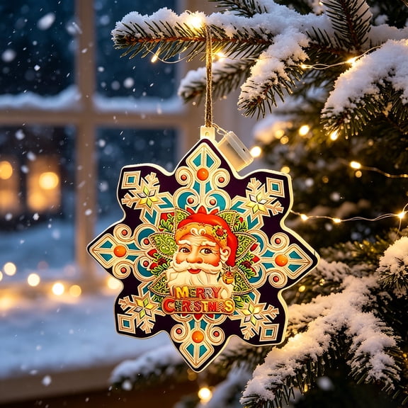 Gaqring Christmas Santa Claus Ornament, LED Light Up Hanging Decoration with Glowing Slow Fast Flash, Festive Tree Decor for Holiday Window Display Home Party