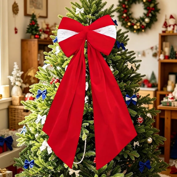 Gaqring Large Rainbow Bow, 110cm Cloth Christmas Tree Topper with Lanyard, Wreath Gift Wrapping Party Decoration for Holiday Wedding Home, Red
