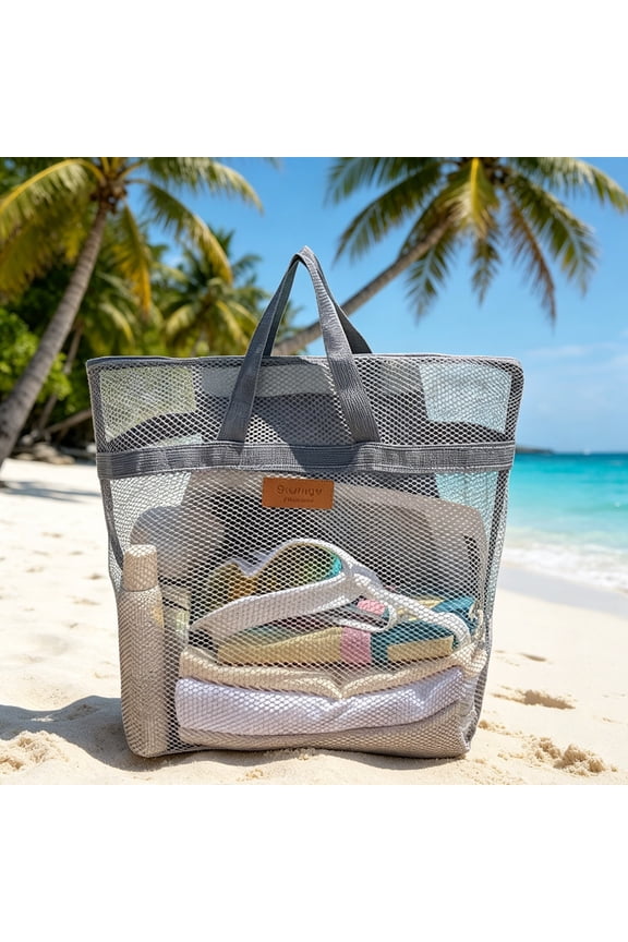 Mesh Beach Tote Bag, Portable Handheld Swimming Travel Storage Handbag, Breathable Water Drain Fast Dry Bag for Women Men Beach Pool Camping