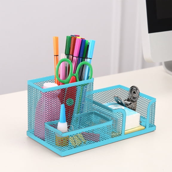 Gaqring Pen Mesh Pencil Holder, Metal Desk Organizer for Office Supplies, Steel Mesh Pen Cup with 3 Compartments for Phone Pens Notes