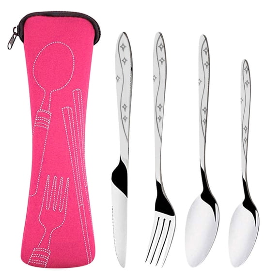 Gaqring Portable Outdoor Camping Cutlery Set, 4 Piece Stainless Steel Knife Fork Spoon, Rust Proof Reusable Flatware for Travel Picnic Backpacking, Green