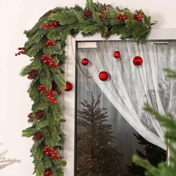 Gaqring Wedding Party Rattan Artificial Plants, Red Berry Pinecones 78.74 Inch Plastic Rattan Ivy Garland, Faux Greenery Vine for Christmas Home Garden Decor