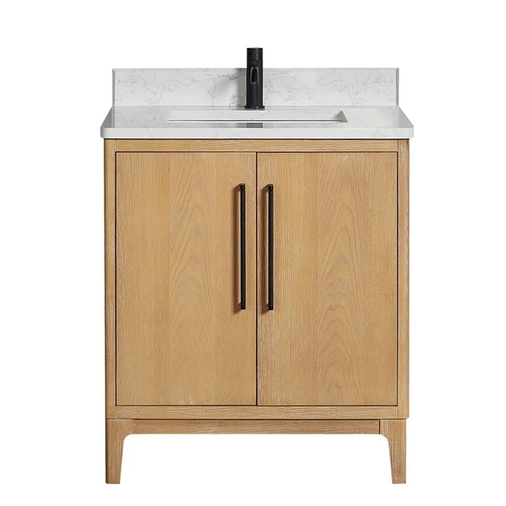 Gara 30" Washed Ash Grey Solid Wood Single Bath Vanity with Quartz Top