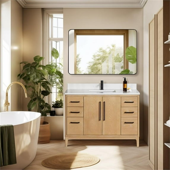 Gara 48" Single White Grain Composite Stone Countertop Vanity - Washed Ash Gray