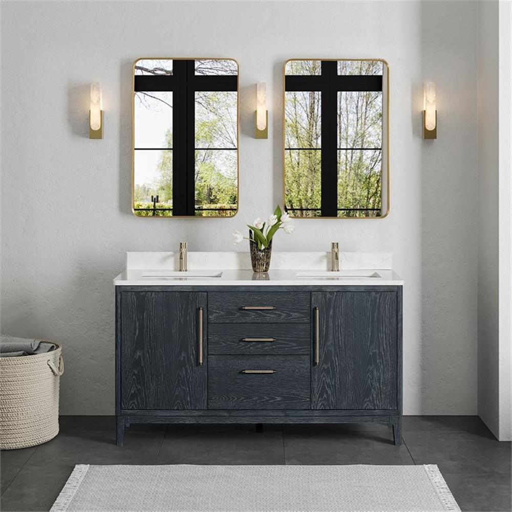 Gara 60" Double White Grain Composite Stone Countertop Vanity in Washed Blue