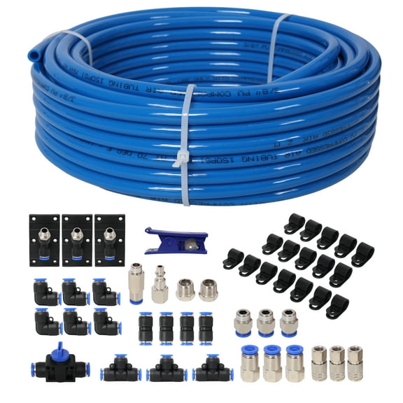 Garage Air Compressor Accessories Master Kit,3/8 Inch (9.5MM) OD × 60 Feet PU tubing,Blue Tubing