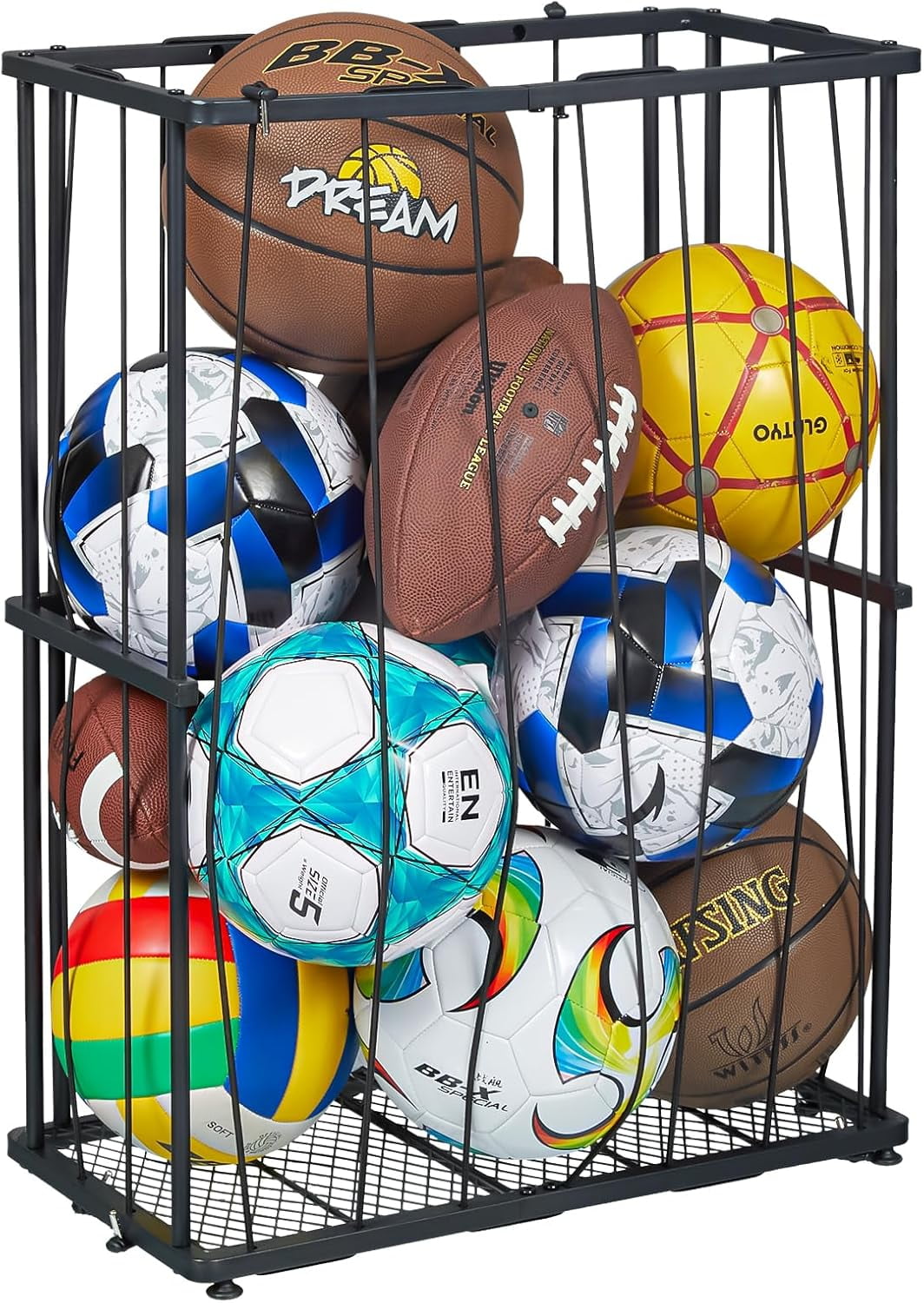 Garage Ball Storage Wall-Mounted & Floor Sports Equipment Organizer ...