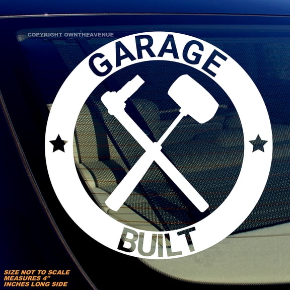 Garage Built Mechanic Racing Drifting JDM Hot Rod White Vinyl Decal 4"