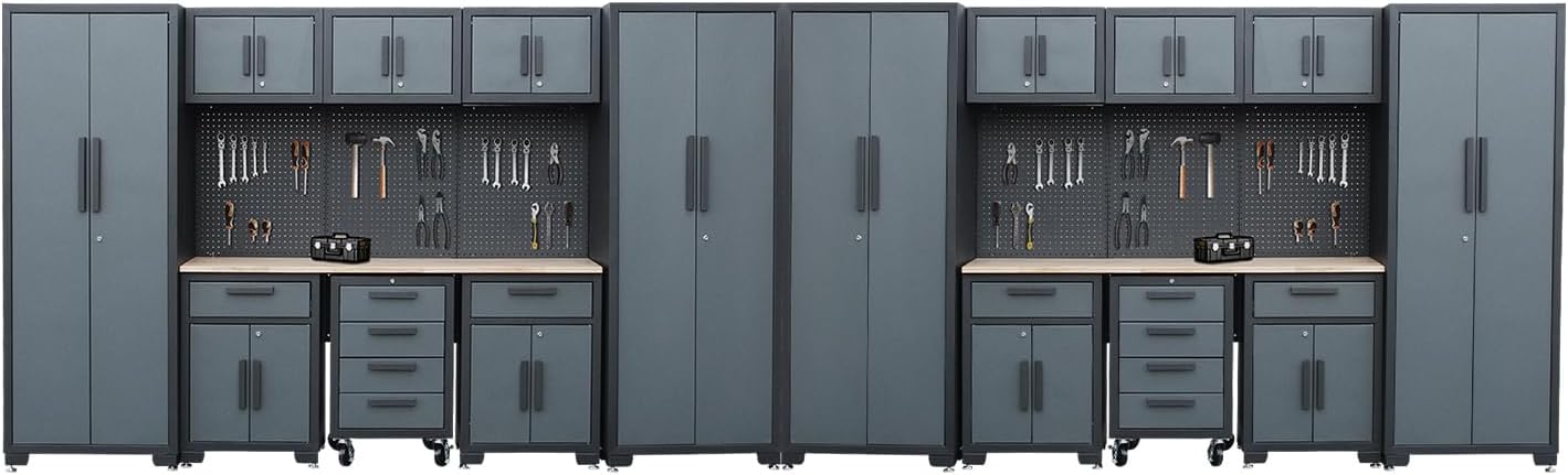 Garage Cabinets and Storage System, 18PCS Workshop Set with Steel ...