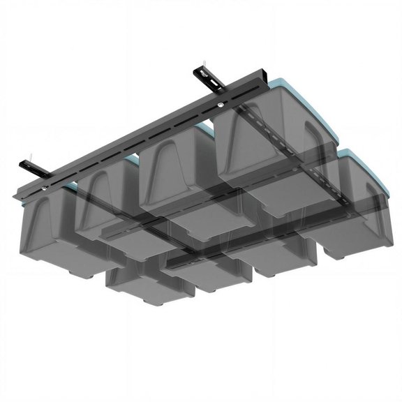 Garage Ceiling Bin Storage Rack System, Heavy Duty Overhead Tote Storage with Adjustable Width Rails, Metal Roof Organizer for Workshop and Basement without Bins Included
