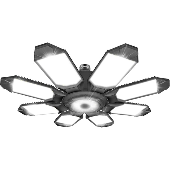 Garage Ceiling Light, 260W 26000LM 6500K Deformable with 8+1 Adjustable Panels Commercia Bay Lamp for E26/E27 Screw Socket,Basement,Barn,Workshop,Attic (1Pack & 8+1Panels)