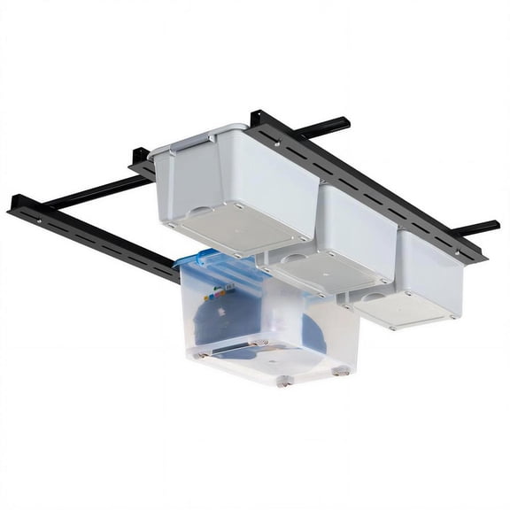 Garage Ceiling Tote Storage Rail System, Heavy Duty Overhead Organizer with Adjustable Slide Rails and Strong Steel Frame, 330lbs Capacity without Bins Included