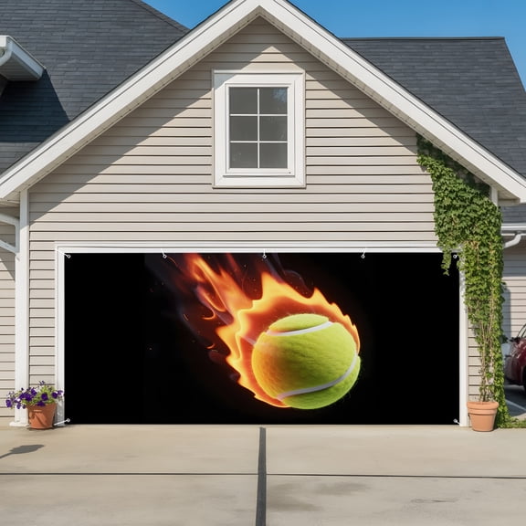 Garage Door Banner Abstract Flame Tennis Garage Door Banner Cover for Outdoor Indoor, Modern Sport Art Large Backdrop Banners 6.9x16ft