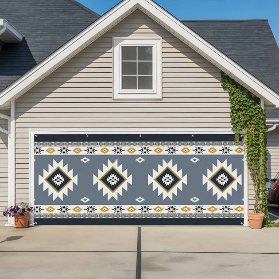 Garage Door Banner Aztec Ethnic Style Garage Door Banner Cover for Outdoor Indoor, Abstract Geometric Color Block Large Backdrop Banners 6.9x16ft