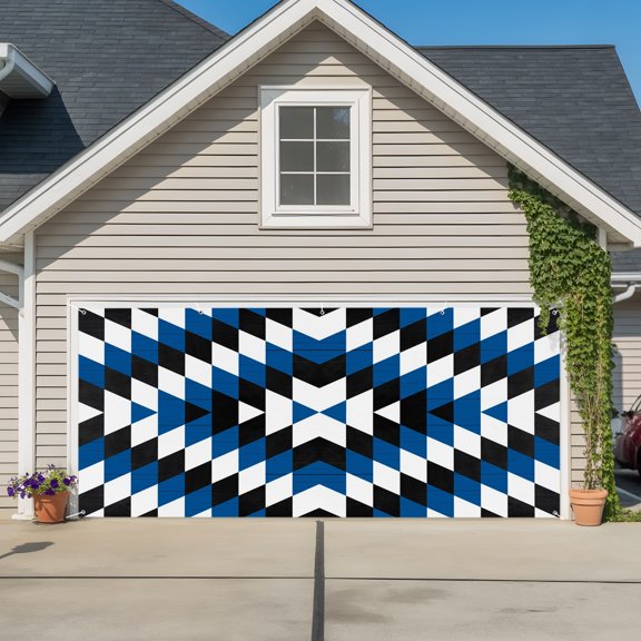 Garage Door Banner Classic Aztec Texture Pattern Garage Door Banner Cover for Outdoor Indoor, Abstract Geometric Large Backdrop Banners 6.9x16ft