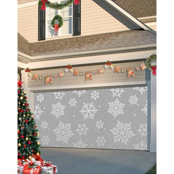 Garage Door Banner Cover 6 x 13 ft, Christmas Snowflake Gray Texture Christmas Garage Door Decorations Holiday Christmas Backdrop Decor for Winter New Year Xmas Party
