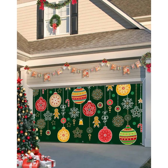 Garage Door Banner Cover 7 x 16 ft, Christmas Color Lamp Illustation Christmas Garage Door Decorations Holiday Christmas Backdrop Decor for Winter New Year Xmas Party