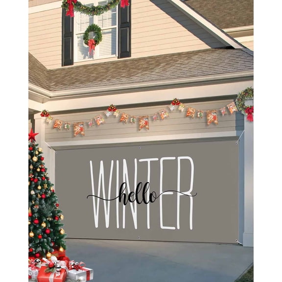 Garage Door Banner Cover 7 x 8 ft, Christmas Grey Modern Letters Christmas Garage Door Decorations Holiday Christmas Backdrop Decor for Winter New Year Xmas Party