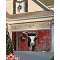 thumbnail image 1 of Garage Door Banner Cover 7 x 8 ft, Christmas Rustic Farmhouse Wreath Cow Red Wood Grain Design Christmas Garage Door Decorations Holiday Christmas Backdrop Decor for Winter New Year Xmas Party, 1 of 6