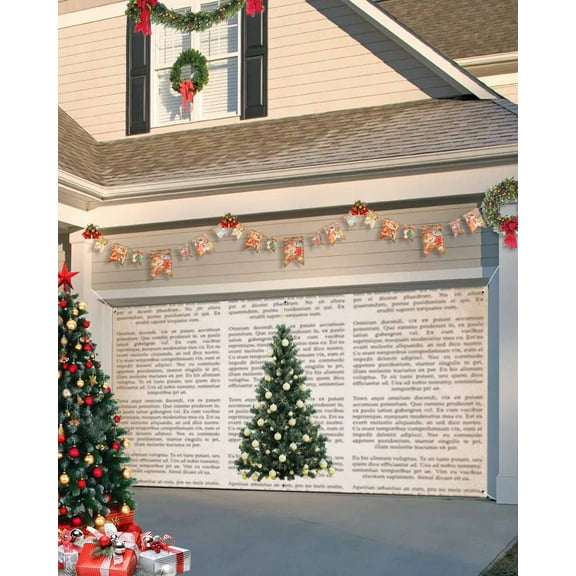 Garage Door Banner Cover 7 x 8 ft, Christmas Tree Decoration Retro Old Newspaper Christmas Garage Door Decorations Holiday Christmas Backdrop Decor for Winter New Year Xmas Party