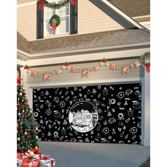 Garage Door Banner Cover 7 x 8 ft, Christmas Xmas Tree Snowman Snowflake Simple Style Christmas Garage Door Decorations Holiday Christmas Backdrop Decor for Winter New Year Xmas Party