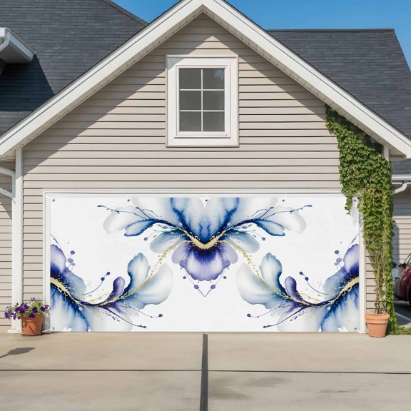 Garage Door Banner Fantasy Ink Abstract Art Garage Door Banner Cover for Outdoor Indoor, Gradient Purple Blue Large Backdrop Banners 6.9x16ft
