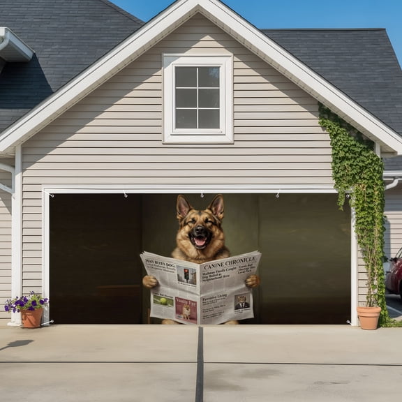 Garage Door Banner Funny Dogs Reading Newspapers Garage Door Banner Cover for Outdoor Indoor, Modern Abstract Art Large Backdrop Banners 6.9x16ft
