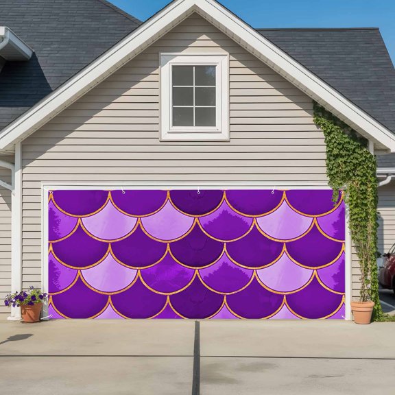Garage Door Banner Purple Gradient Fish Scale Garage Door Banner Cover for Outdoor Indoor, Abstract Coastal Wave Large Backdrop Banners 6.9x16ft
