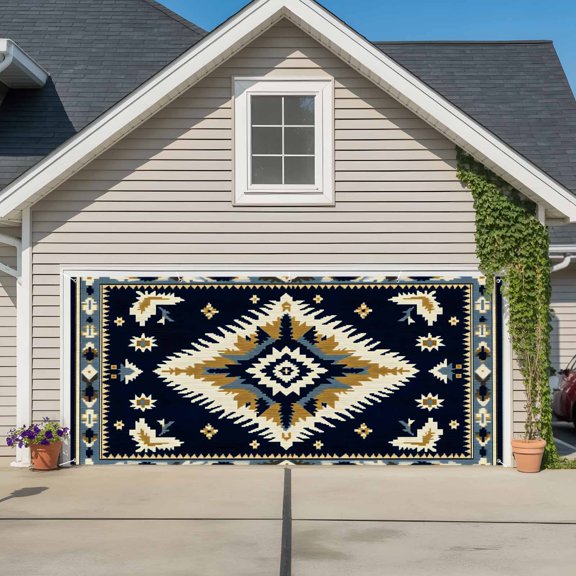 Garage Door Banner Retro Aztec Ethnic Style Garage Door Banner Cover for Outdoor Indoor, Abstract Geometric Stripes Large Backdrop Banners 6.9x16ft