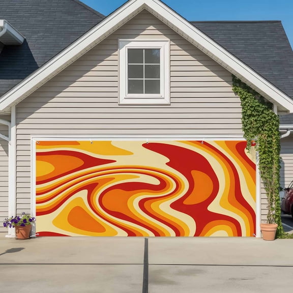 Garage Door Banner Vector Psychedelic Groovy Back Garage Door Banner Cover for Outdoor Indoor, Colorful Modern Abstract Liquid Art Large Backdrop Banners 6.9x8ft
