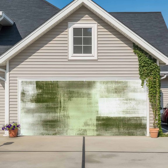 Garage Door Banner Vintage Abstract Oil Painting Art Garage Door Banner Cover for Outdoor Indoor, Green Collage Texture Large Backdrop Banners 6.9x16ft