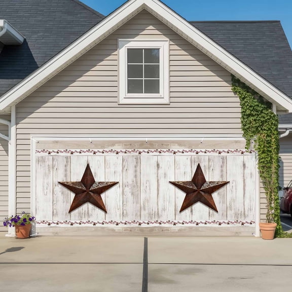 Garage Door Banner Vintage Texas Star on Grey Wood Grain Garage Door Banner Cover for Outdoor Indoor, Farm Wooden Planks Large Backdrop Banners 6.9x16ft