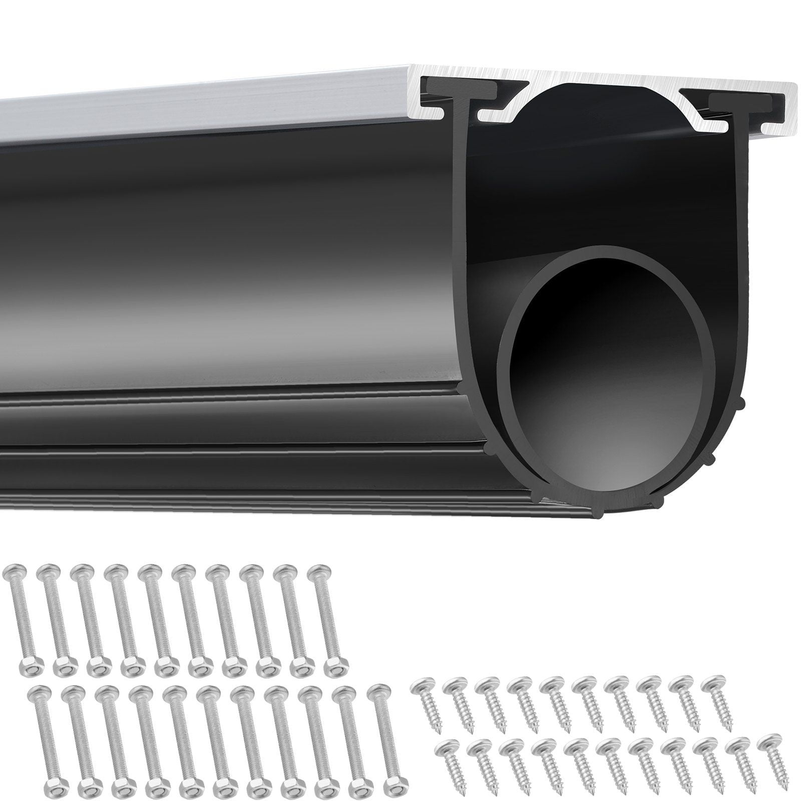 Garage Door Bottom Seal Rubber U Shape with O Ring Weather Stripping Kit Includes Pre Drilled Aluminum Track Retainer 5 16 Inch T Ends 3 3 4 Inch Width 16 Feet Black