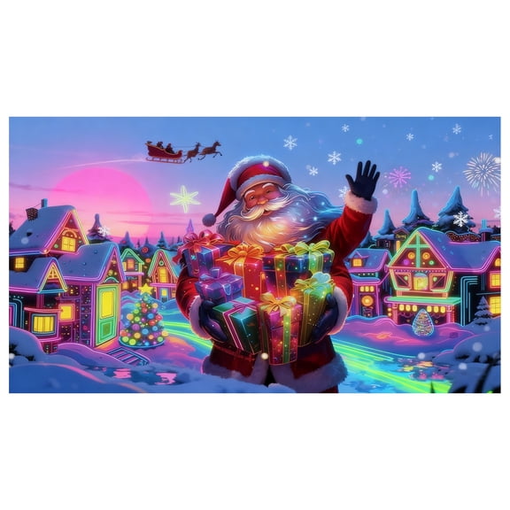Garage Door Cover Banner Reactive Design With 2 Lighting Modes For Festive Outdoor Fluorescent Glows In Dark With Cartoon Santa Party Xmas Decorat Wall Flags for Guys Bedroom Bunting Wall Flags for